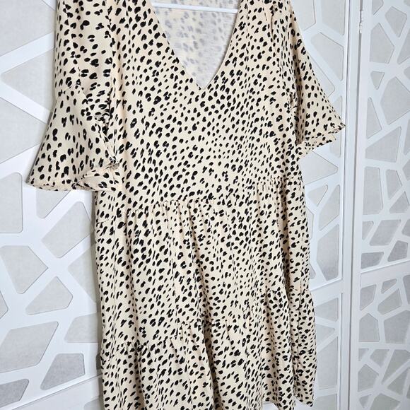 Beeson River Leopard Print V Neck Tiered Mini Dress Womens SM Boho Minimalist - Picture 3 of 6